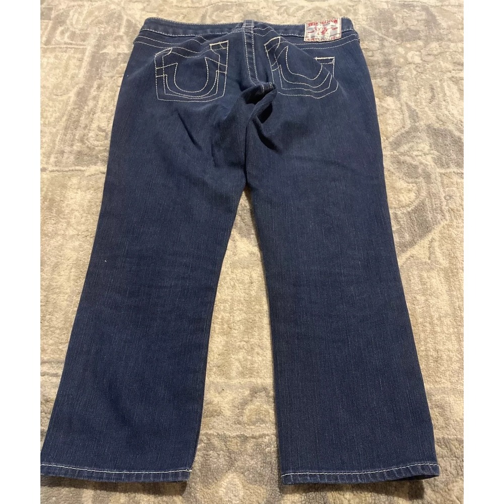 Womens‎ TRUE RELIGION Sz 26 Rock Star Lola Dark Blue Ultra Low Capris Jeans